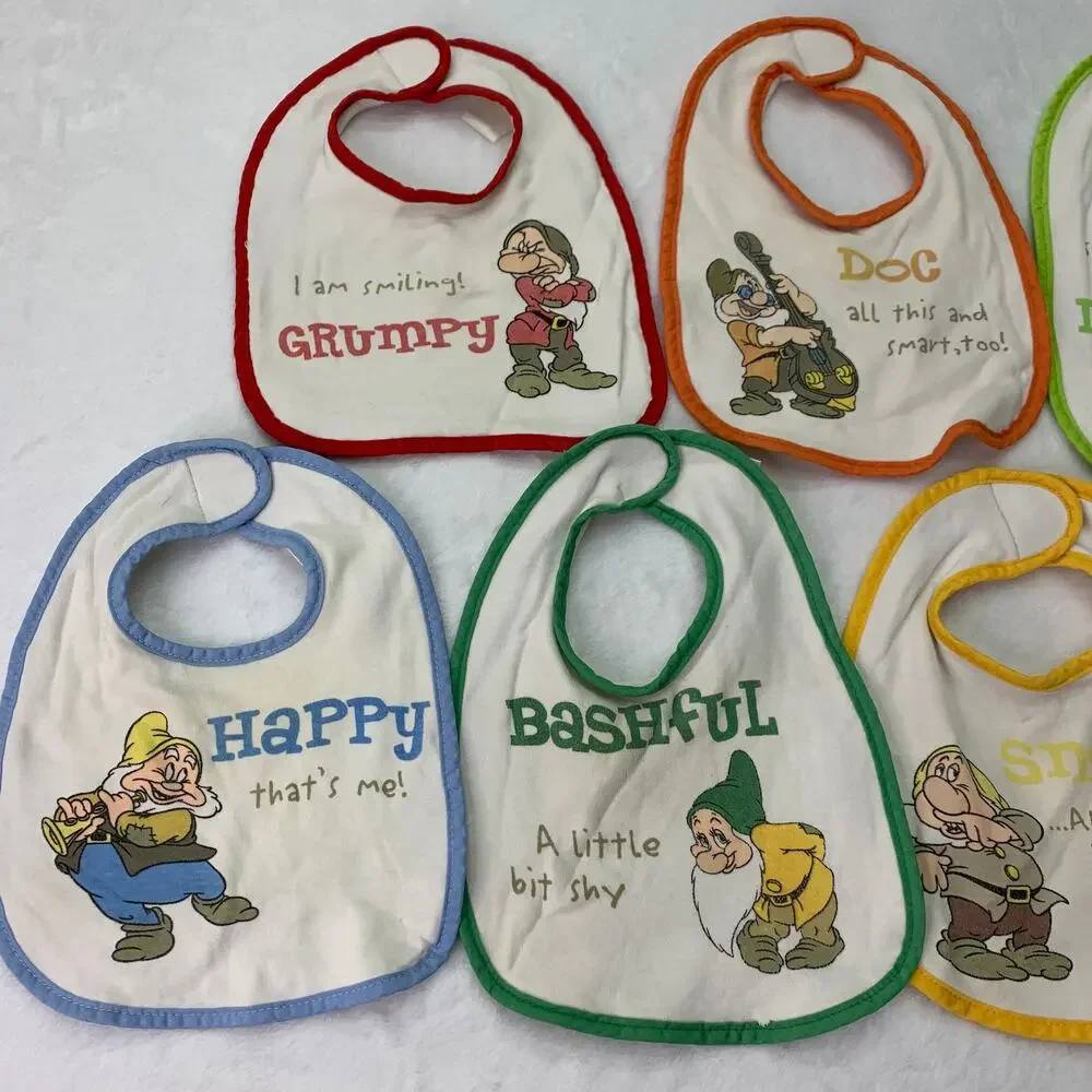 RARE VTG Disney Snow White Seven Drawrfs Matching Baby Bids All Characters Set